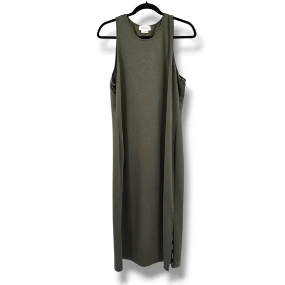 Calvin Klein | Dresses | Calvin Klein Olive Green Tank Dress Casual  Sleeveless Midi Side Split Xl | Poshmark